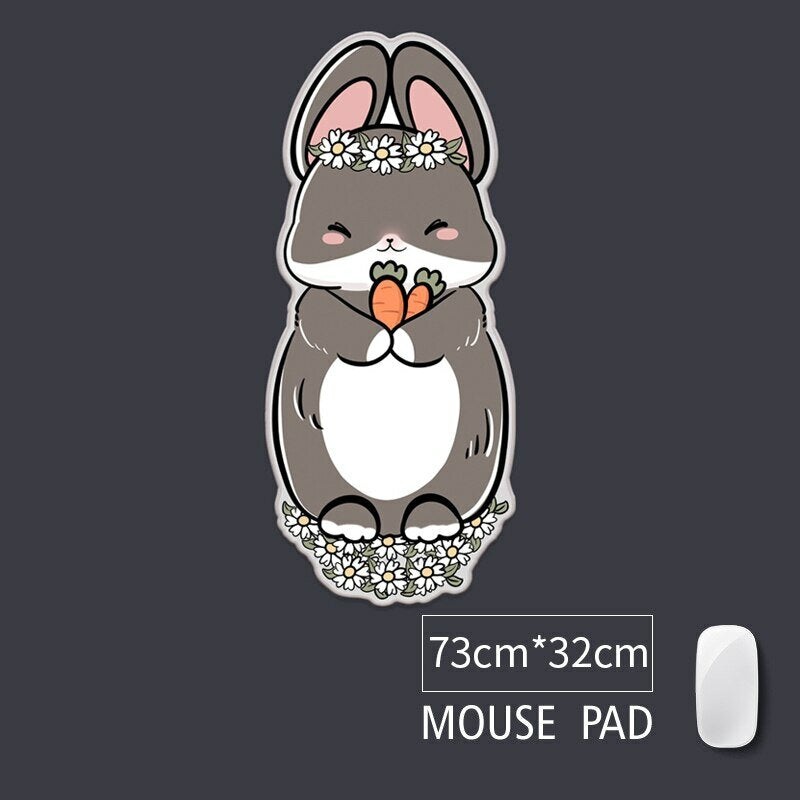 LANDNA Cartoon Large Thicken Bell Rabbit Mouse Pad Locking Edge Computer Mat Non-slip Rubber Extended Pad Waterproof Office Deskpad