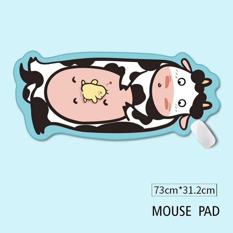 LANDNA Cartoon Large Thicken Blue Cow Mouse Pad Locking Edge Computer Mat Non-slip Rubber Extended Pad Waterproof Office Deskpad