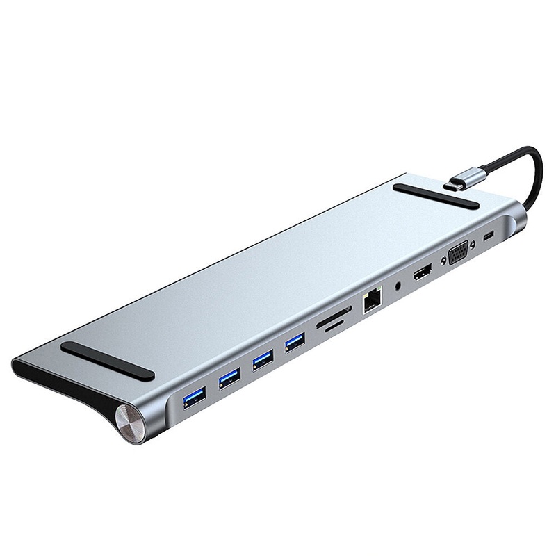 Mechzone 11 in 1 Type-C Docking Station USB-C Hub Adapter Ergonomic Laptop Riser with USB2.0 USB3.0 USB-C PD 100W 4K HDMI-Compatible 1080P VGA RJ45 Gigabit LAN Ethernet 3.5mm AUX TF/SD Card Reader for Macbook Air/Pro HUAWEI Laptop BYL-2003