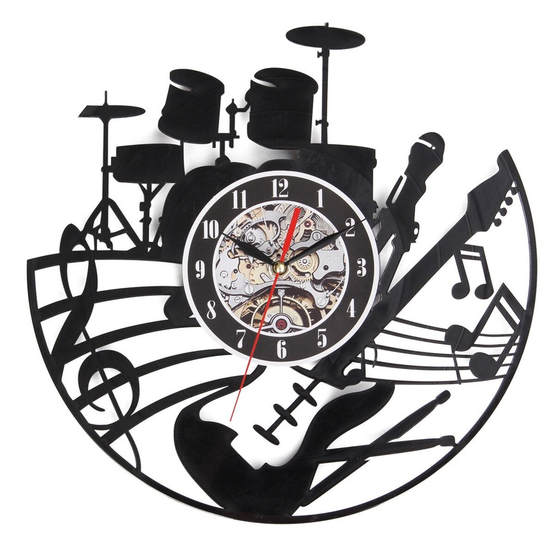 Retro Music Instruments Player Drums CDS Box Vinyl Record Wall Clock Home Decor