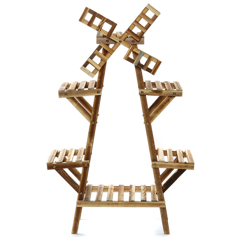 Wooden Flower Shelf Stand Plant Rack A-shaped Flower Pots Display Shelf Garden Holder for Living Room Patio Garden