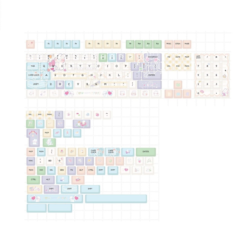 171 Keys Cute Rabbit PBT Keycap Set MDA Profile Sublimation Keycaps for Mechanical Keyboards