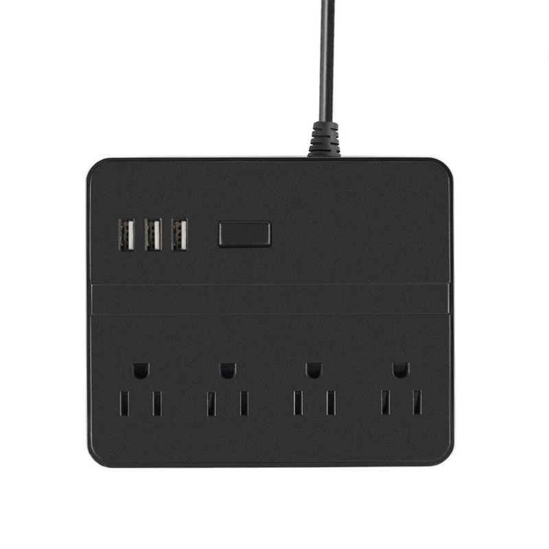 3 USB Ports Extension Socket with 1.5M Cord US/UK/EU Plug Black 2500W 10A Desktop Charging Stand