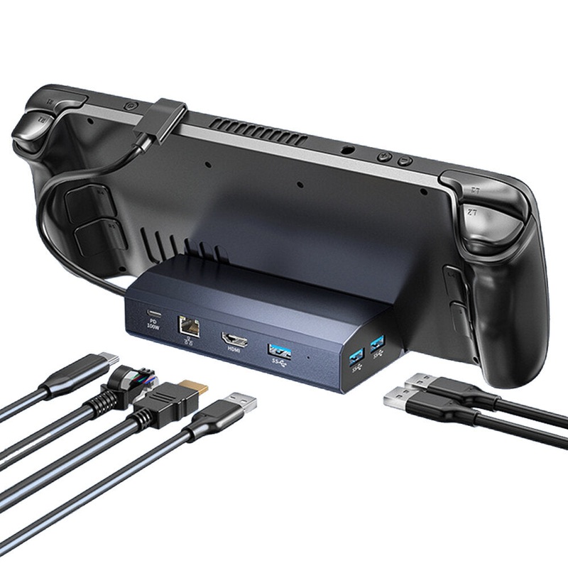 6 in 1 Steam Deck Docking Station TV Base Stand Alloy Holder Dock 4K@60Hz/PD100W/RJ45/USB3.0 USB-C Hub For Steam Deck Console