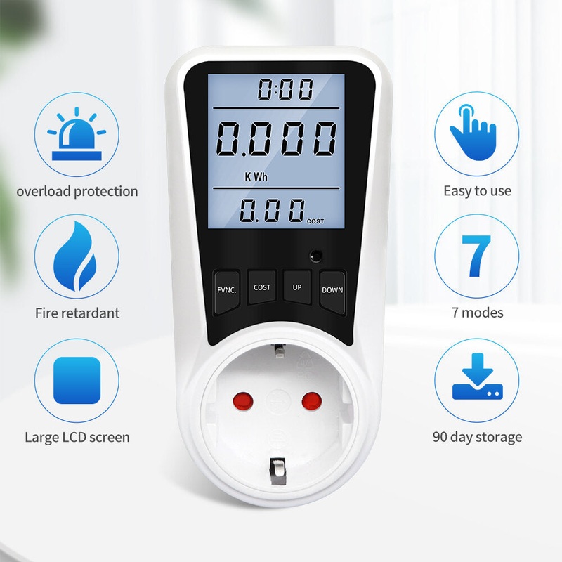 AC 220V Digital Wattmeter EU Power Meter LCD Electricy Consumption Meter Socket Wattage Kwh Energy Meter Power Analyzer Voltage Meter