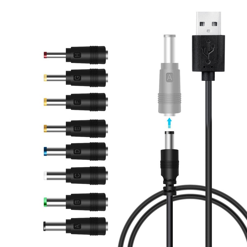 Besivo 8 in 1 Multifunctional USB to DC Power Cable with Interchangeable Plug Connectors Adapter for Camera Phone Laptop MP3 Router