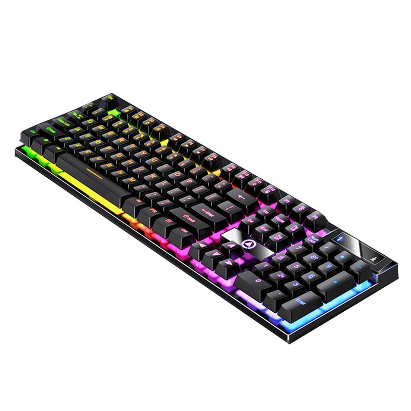 K500 104 Keys Wired Keyboard Mechanical Feel Colorful Backlit Splash-proof Multimedia Keys Ergonomic Gamer Keyboard for Home Office Gaming