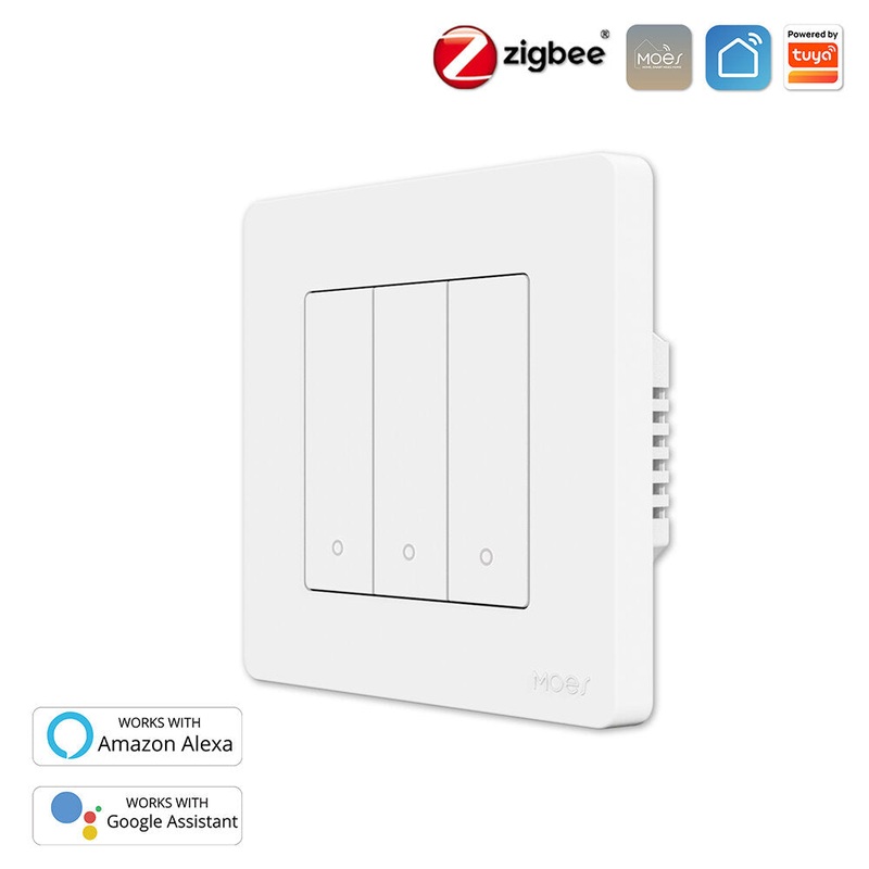 MoesHouse Tuya Smart Zigbe3.0 Push Button Switch 3Gang Remote Smart Life APP Control Timing Function Voice Control Work with Alexa Google