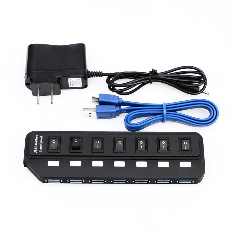 ONCHOICE 7 Port Hub Fast Speed 5Gbps USB 3.0+USB 2.0 HUB with Power Adepter for PC Laptop