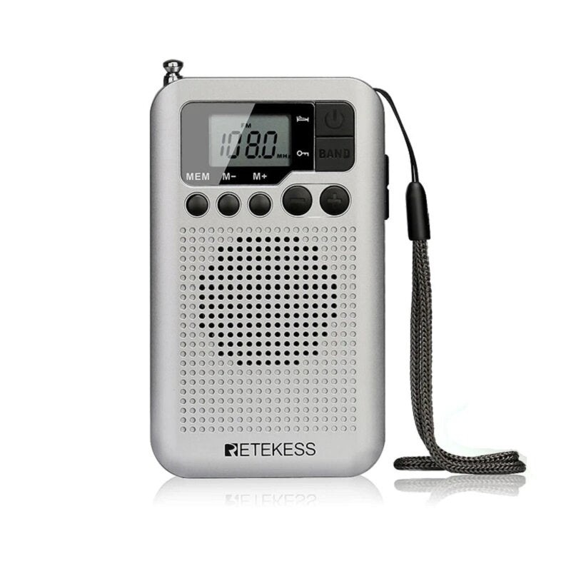 Retekes TR106 Mini Radio Portable Radio FM AM Radio with LCD Display Digital Tuning Speaker Headphone Jack Support Clock