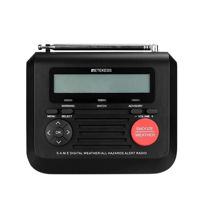 Retekes TR625 Portable NOAA Radio Emergency Weather Alert Radio with Digital Alarm Clock Voice Alert Flashing LED Warning for Home