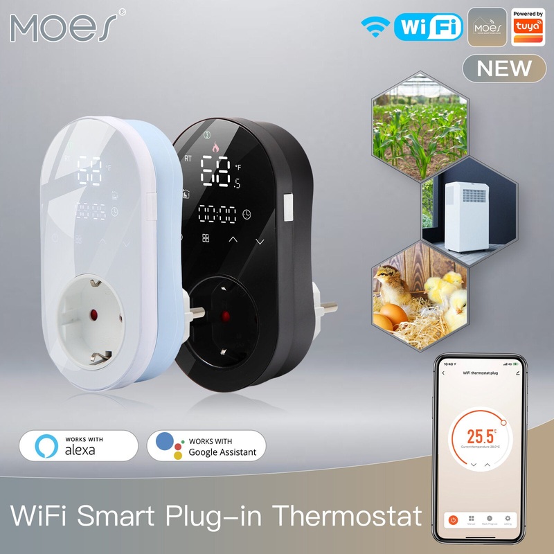 Smart WiFi Thermostat EU Plug LED Programmable Outlet Temperature Heating Cooling Mode 16A Socket Remote Hatching APP Control