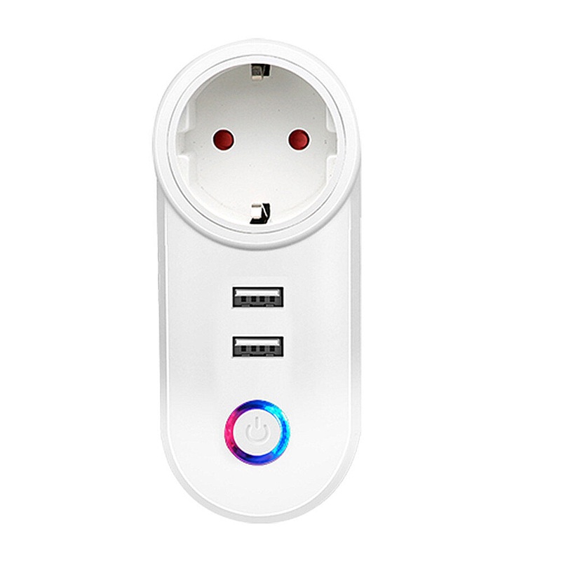 Tuya 16A Smart WiFi Power Socket EU Plug with Dual USB Electrical Outlet Remote APP Control Timing Countdown Function Voice Control with Alexa Google Home