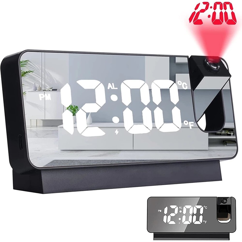 180 Rotation LED Digital Projection Alarm Clock USB Electronic Ceiling Projector Alarm Clock for Bedroom Bedside Desktop Clock