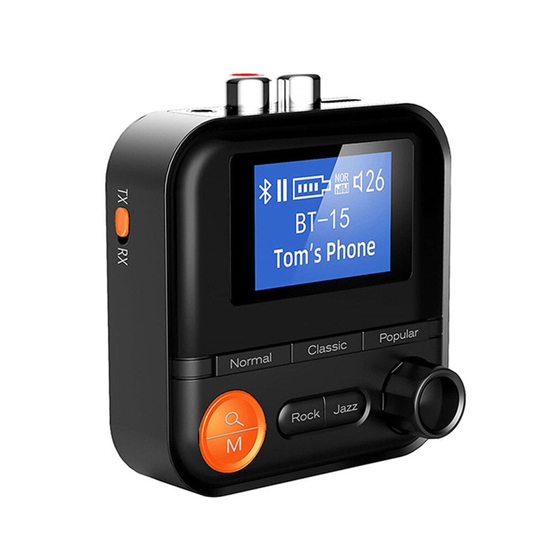 2 in 1 bluetooth V5.2 Transmitter Receiver 1.44 inch HD Screen 5 EQ Modes HiFi Music 3.5MM AUX RCA TF Wireless Adapter For PC TV Speakers