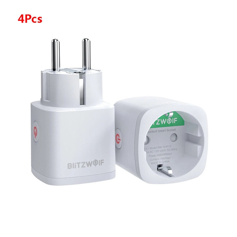 [4 Pcs] BlitzWolf BW-SHP13 ZigBee 3.0 Smart WIFI Socket 16A EU Plug Electricity Metering APP Remote Controller Timer Work with Amazon Alexa Google Home