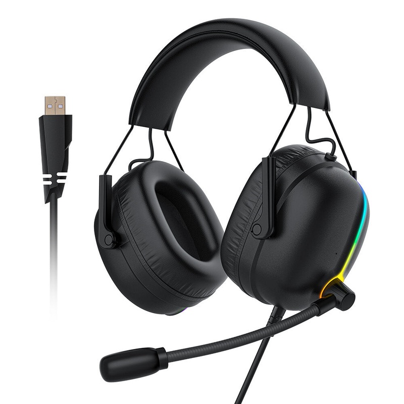 AirAux AA-GB4 Gaming Headphone USB 7.1 Surround Sound RGB LED Light Stereo Powerful Bass Computer Gaming Headset with ENC Dual Microphones