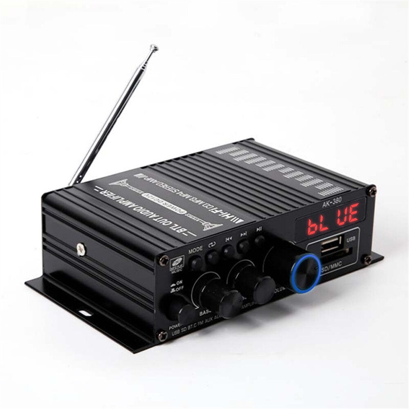 AirAux AK380 Wireless Amplifier 800W MAX Output 2.0 Channel Hi-Fi Class D bluetooth V5.0  Remote Control FM Antenna Integrated Mini Power Amplifier for Car Home Bar Party