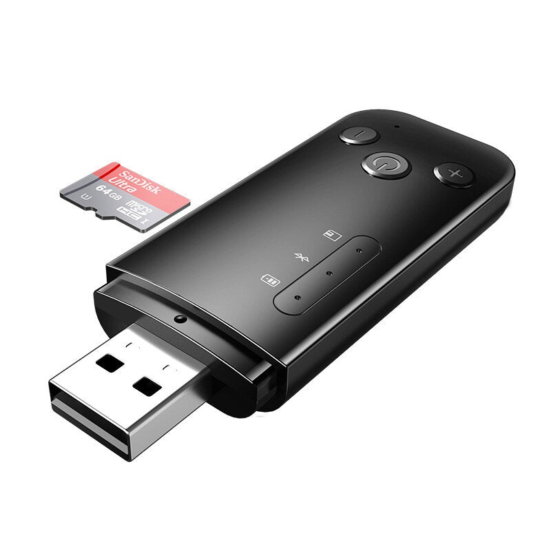 D90 bluetooth 5.0 Adapter 2 in 1 Wireless Audio Receiver Transmitter AUX+USB+FM Triple Output Mode Support TF Card Playback Data Storage