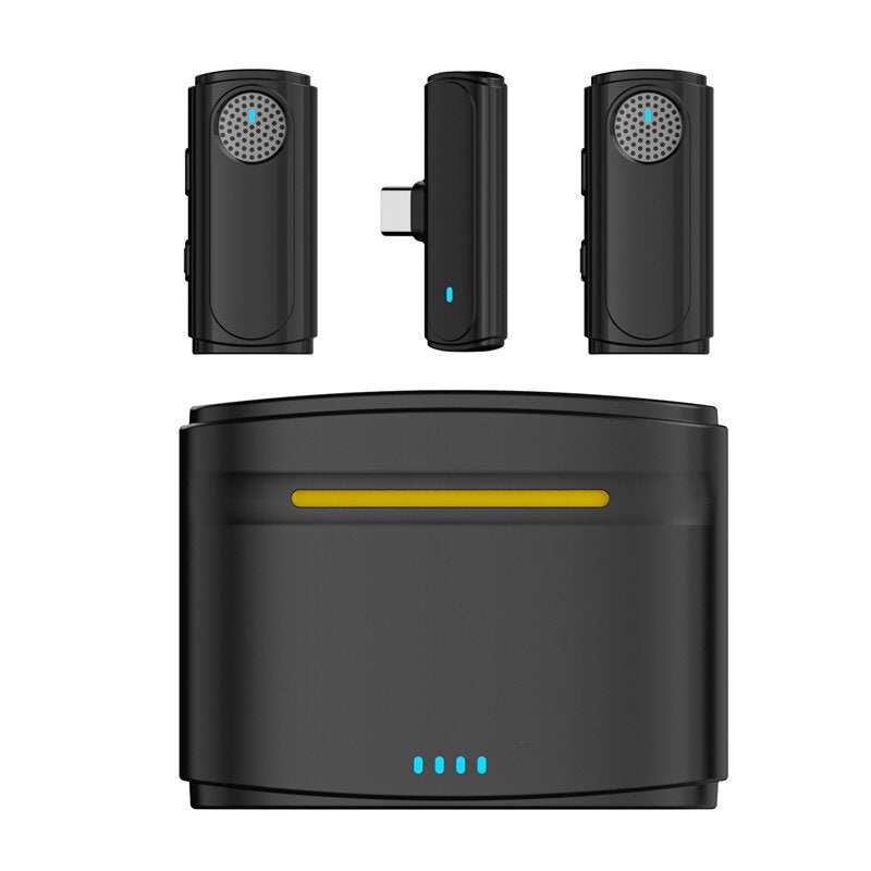 J20 2.4GHz Wireless Lavalier Microphone One Drag Two Type-C Transmitter Receiver Mic with Charging Bin 48K 16Bit Lossless 360 High Fidelity Pickup Intelligent Noise Reduction for Camera Phones Live Broadcast Streaming Recording Mic System