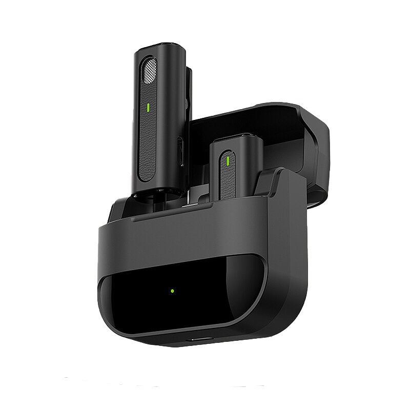 M9 2.4GHz Wireless Lapel Microphone with Charging Bin Portable Audio Video Recording Mini One Drag Two Transmitter Receiver Mic DSP Noise Reduction 360 Sound Pickup for Camera Phones Live Broadcast Streaming Recording Condenser Mic System