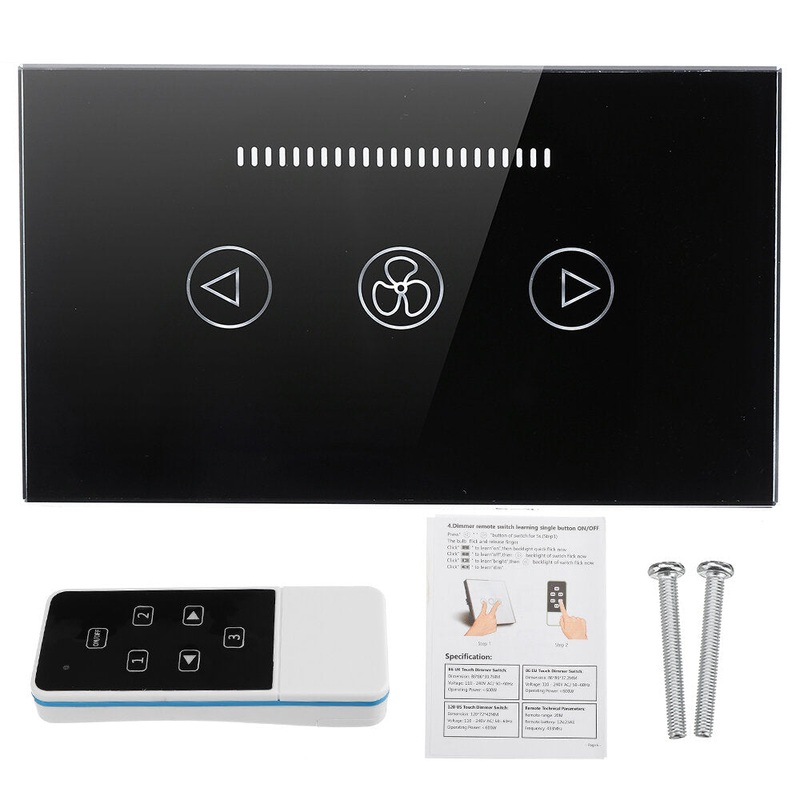 MAKEGOOD US Standard Ceiling Fan Switch 600W Speed Regulation Crystal Glass Panel AC 110~240V Home Wall Fan Switch