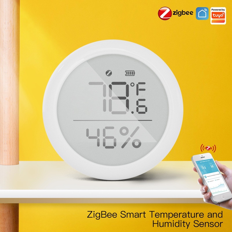 Moes Round Temperature and Humidity Sensor Indoor Hygrometer with LCD Display Remote Control ZigBe Hub Gateway Tuya Smart ZigBe