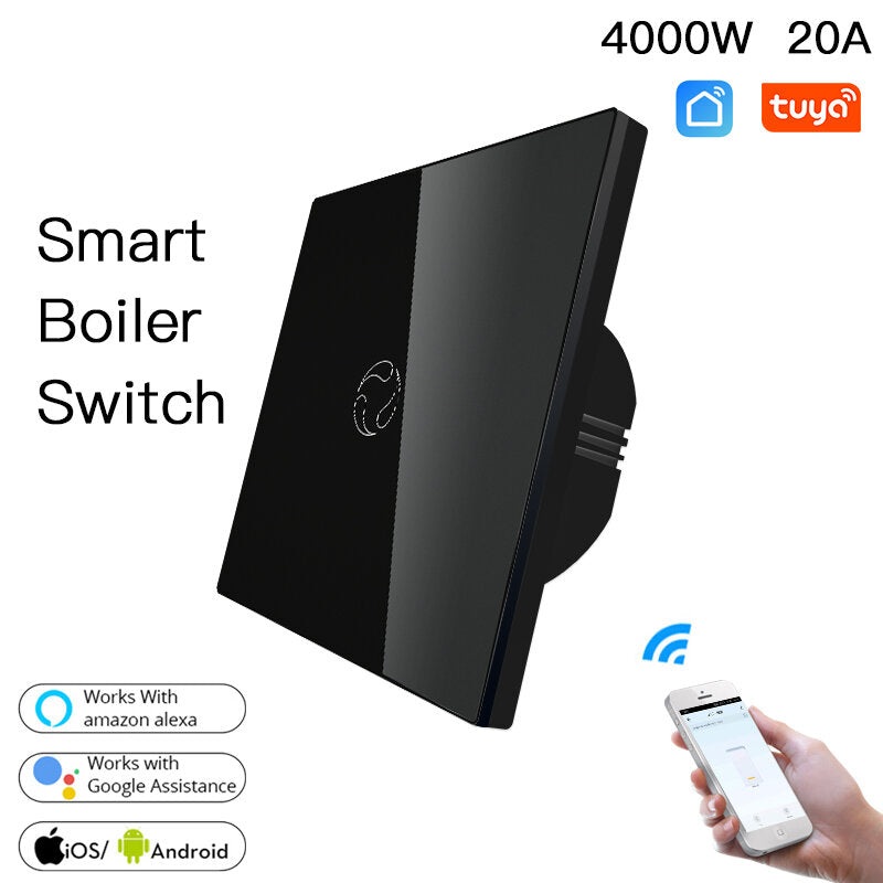 Moes WiFi Boiler Switch Water Heater wall controller Tuya Smart life APP Remote Control Alexa Google Home Voice Glass Panel