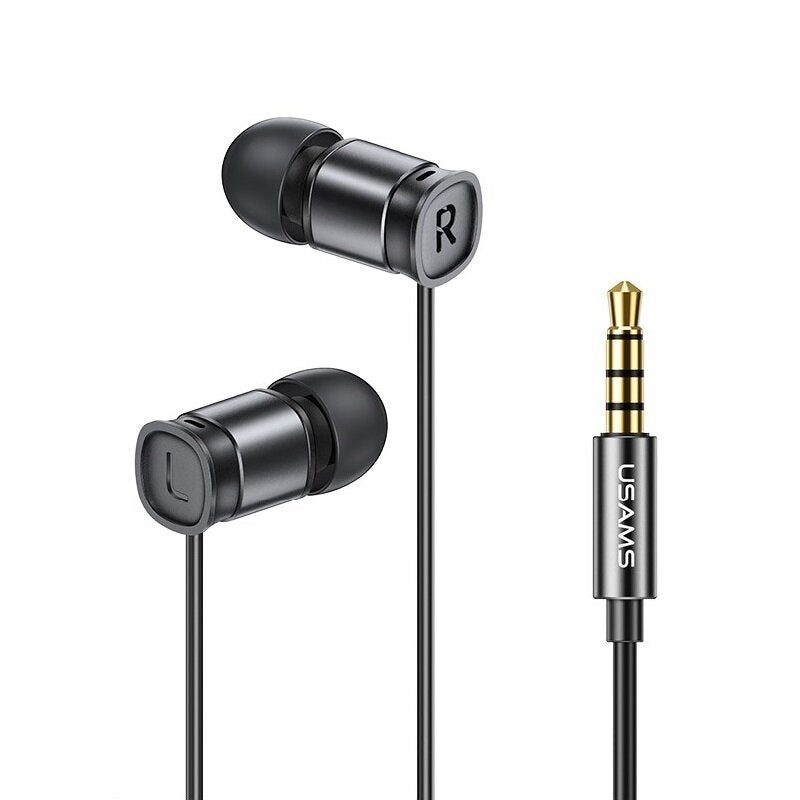 USAMS EP-46 Wired Earphone 3.5mm Jack Earbuds Metal HiFi Stereo Dynamic Earbuds Button Control Headphones with Mic