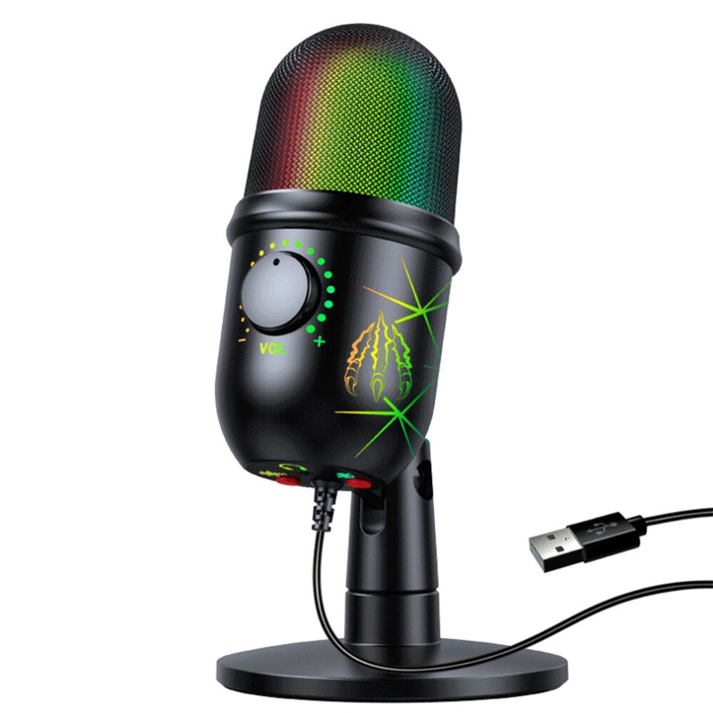 V5 USB Condenser Microphone Stereo Sound DSP Chip Intelligent Noise Reduction Mic RGB Light with 3.5mm Monitor Headphone Jack for Recording Studio Live Broadcast Streaming Mic System