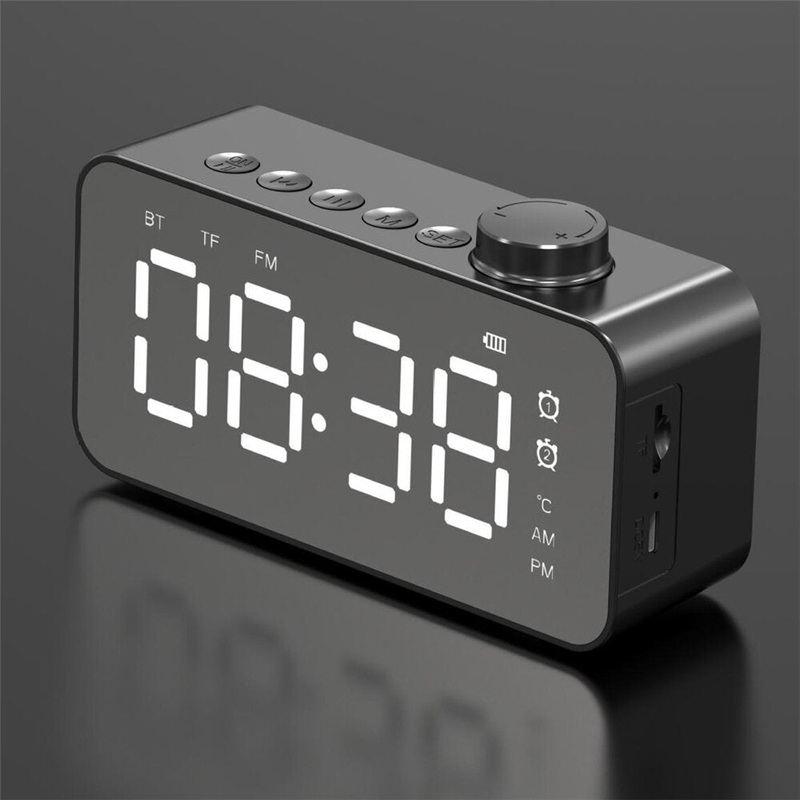 Wireless bluetooth Speaker Mirror LED Display Dual Alarm Clock Bass Stereo HD Calls Mini Portable Speaker