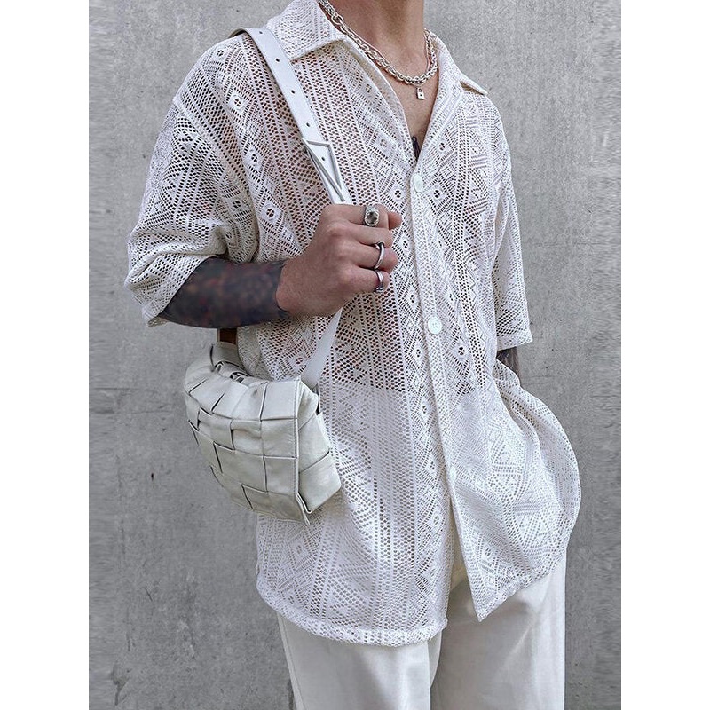 Men’s Hollow Lace Loose Shirts