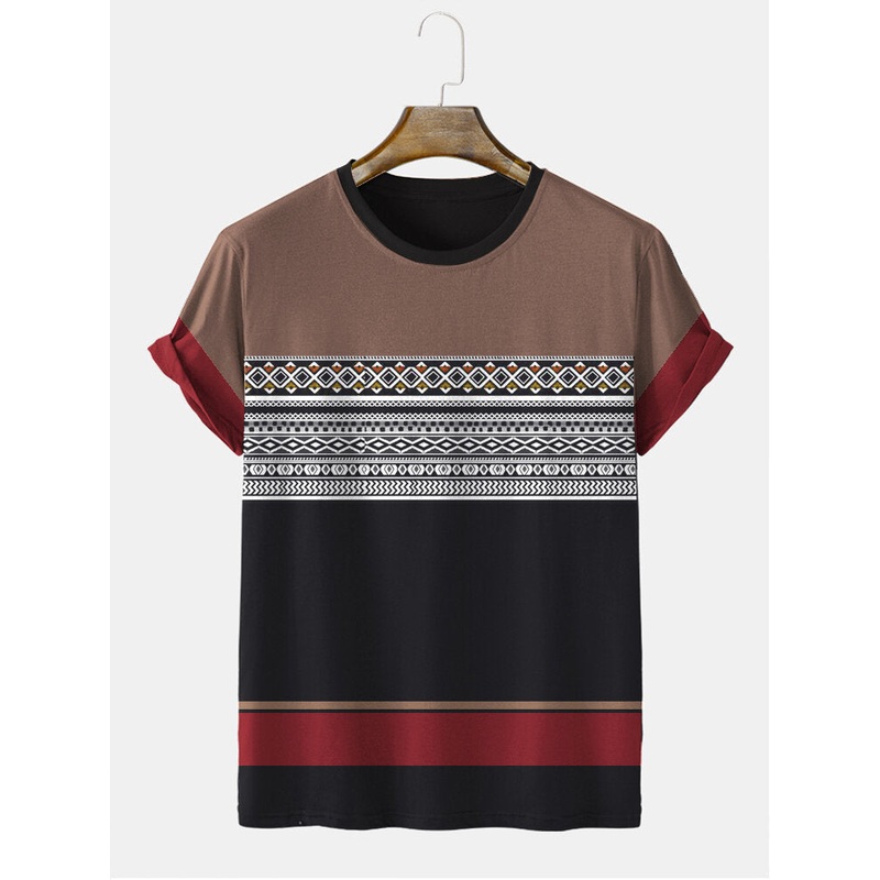 Mens Heather National Print O Neck Short Sleeve T-Shirts