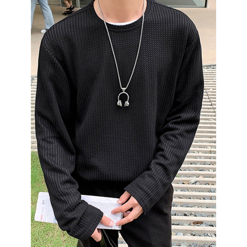 Mens Knit Draping Loose Long-sleeved T-Shirts