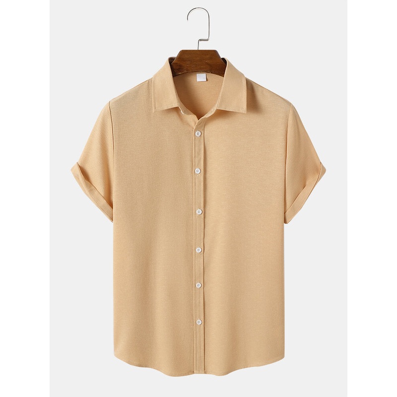 Mens Pure Color Button Up Daily Short Sleeve Shirts