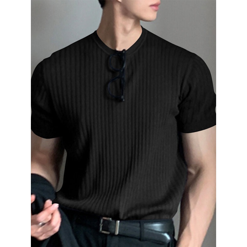 Mens Rib Knitted Crew Neck T-Shirt