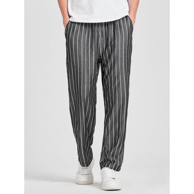 Mens Striped Pattern Utility Multi Pocket Long Comfy Pants