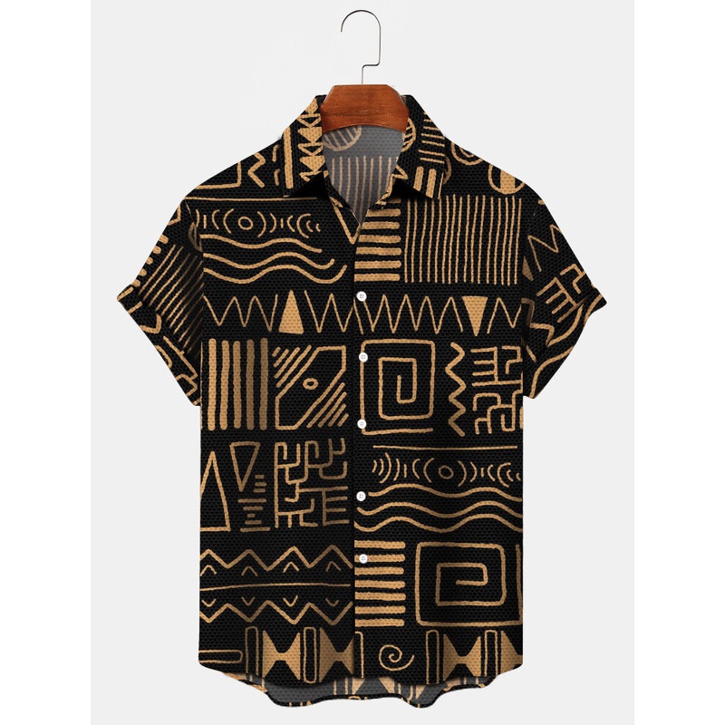 Mens Tribal Print Utensil All Matched Short Sleeve Shirts