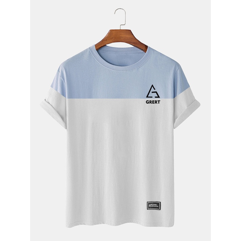 Mens Two Tone Geo Letter Print Casual Short Sleeve T-Shirts