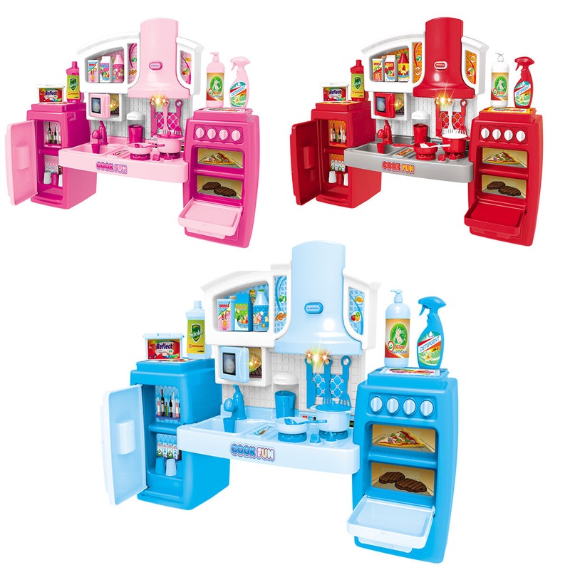 Simulation Role Play Kitchen Rich Cooking Tableware Detachable Cabinet Toy with Sound Light Effect for Kids Gift