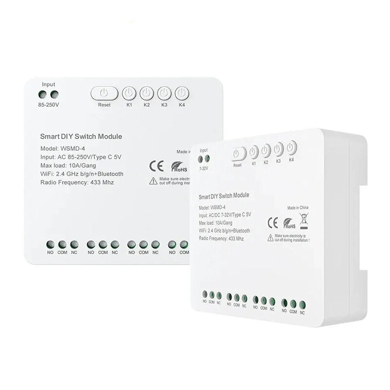 Tuya WiFi Smart 4 Channel RF Momentary Inching Relay Self-Lock Switch Module DIY WiFi Garage Door Controller Voice Control with Alexa Google Home