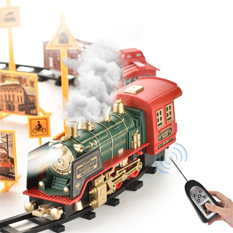 3097A 3097B 27MHZ RC Train Electric Track Classic Model Vehicles Smoke LED Lights Music Sound Remote Control Kids Gifts Toys