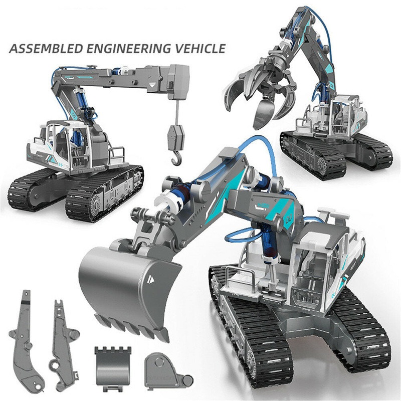 DIY Science And Education Assembly Engineering Team Hydraulic Power Crawler Excavator Bulldozer Puzzle STEM Toys