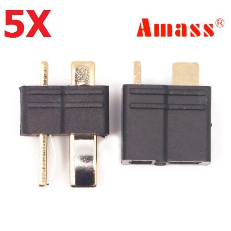 5 Pair Amass AM-1015B Anti-Slip Black T Plug Connector Male & Female