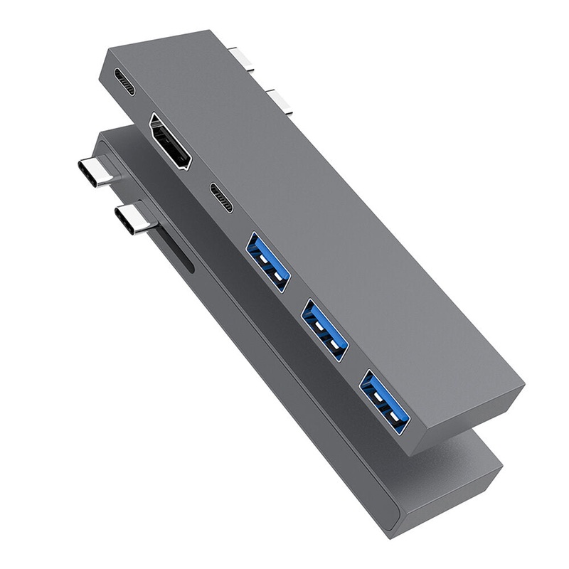 6 in 1 Dual-interface Type-C Docking Station USB-C Hub with USB3.0*3 PD100W USB-C 5Gbps USB-C 3.0 4K/30Hz HDMI Multiport Hub Splitter Adaptor for PC Laptop