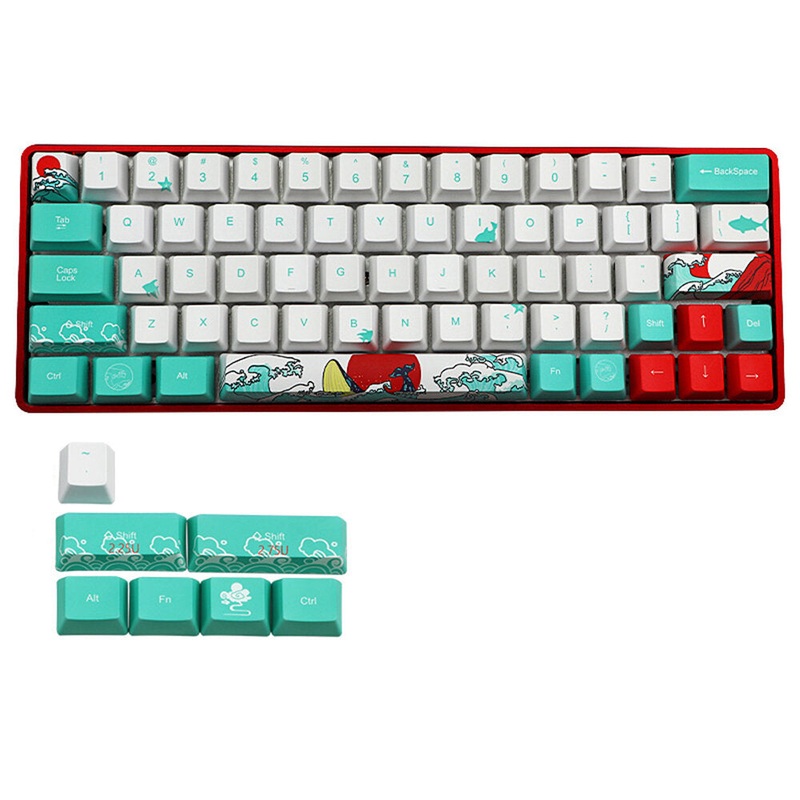 JSJT 71 Keys Coral Sea PBT Keycap Set OEM Profile Five-sided Sublimation English/Japanese/Korean/Russian Custom Keycaps for 61/64 Keys Mechanical Keyboards