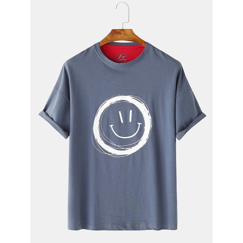 Men Graffiti Smile Crew Neck Short Sleeve Casual T-Shirts