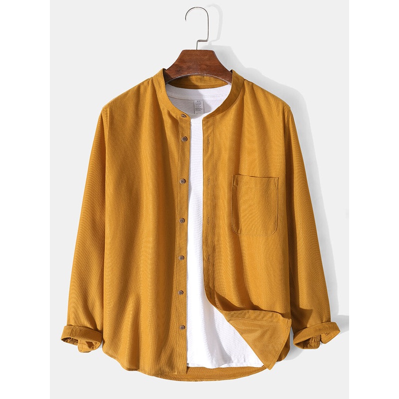 Mens Basic Style Solid Color Button Up Long Sleeve Shirt