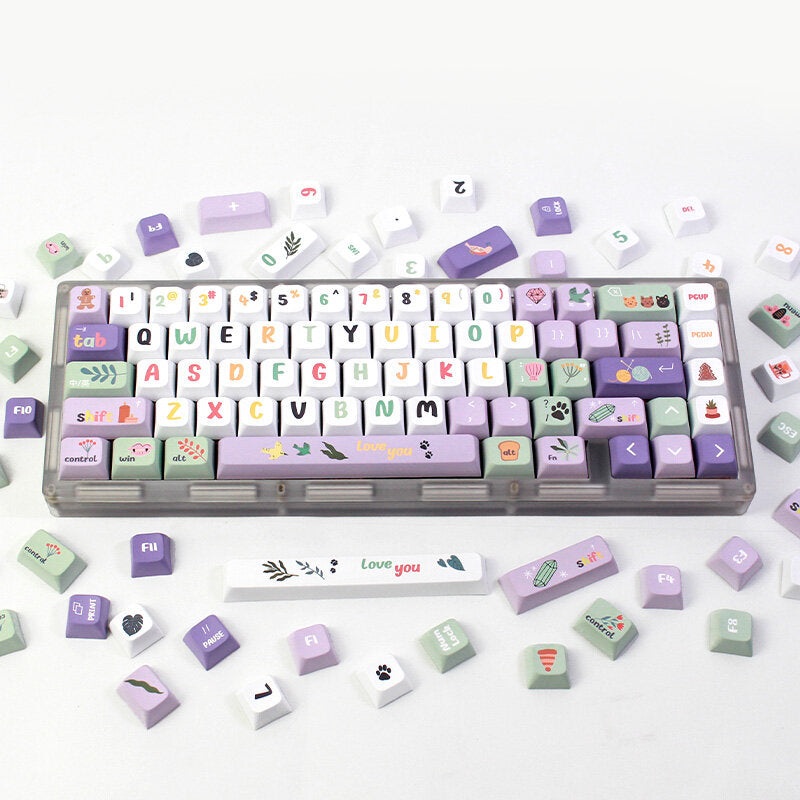 124 Keys A Midsummer Night’s Dream Theme PBT Keycap Set XDA Profile Sublimation Purple Keycaps for Mechanical Keyboards