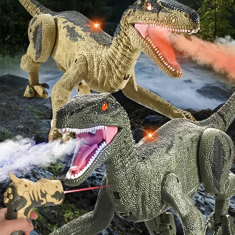 Light-following Induction Remote Control Dinosaur Toy Simulation Five-way Spray Velociraptor Multi-function Sound And Light Electric Model